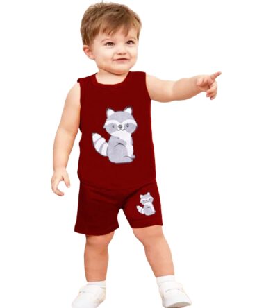 Kwitchy Boy's T-Shirt & Shorts Set New Born Baby Clothes | Kids Clothing | Dress | Sleeveless T Shirts | Shorts | Cotton | Casual | Kids Wear | Summer | Birthday Gifts (3-4 Years) (Maroon)