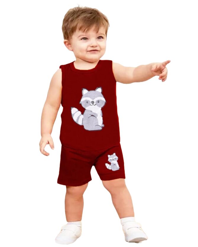 Kwitchy Boy's T-Shirt & Shorts Set New Born Baby Clothes | Kids Clothing | Dress | Sleeveless T Shirts | Shorts | Cotton | Casual | Kids Wear | Summer | Birthday Gifts (3-4 Years) (Maroon)