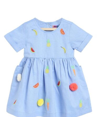 nauti nati Girl's Cotton Strapless Mini Dress (NN311-013-12-18M_Blue_12 Months-18 Months)