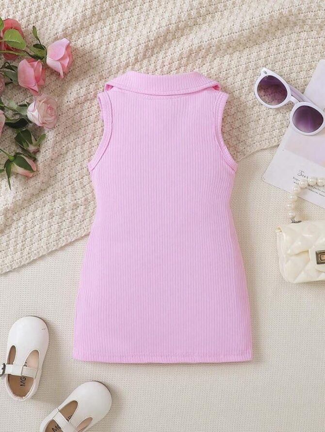 ER Fashion Cotton Silk Solid Collared Casual Knee Length Bodycon Dress for Girls Kids (Lavender, 2-3 Years) - Image 2