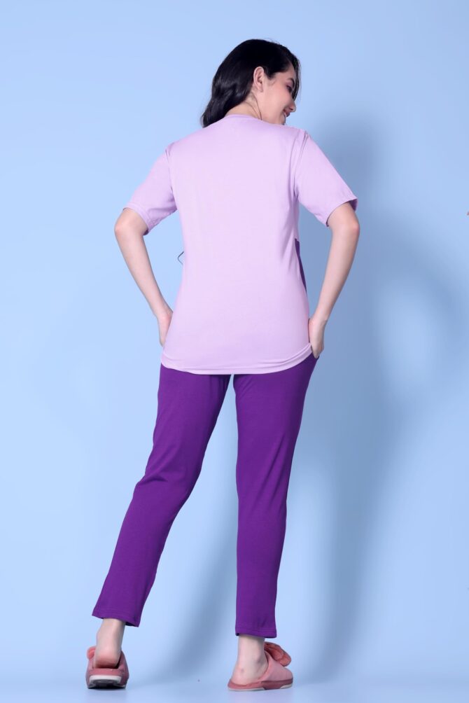 100% Cotton Night Dress for Women Stylish | Summer Night Suit Set with Pajama & T-Shirt | Women’s Nightwear Combo with Pockets | Nightwear Set for Women Loungewear & Sleepwear (Lilac, XXL) - Image 7