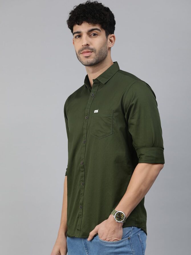 Majestic Man Classic Slim Fit Pure Cotton Casual Shirt (Medium, Olive, Men) - Image 7