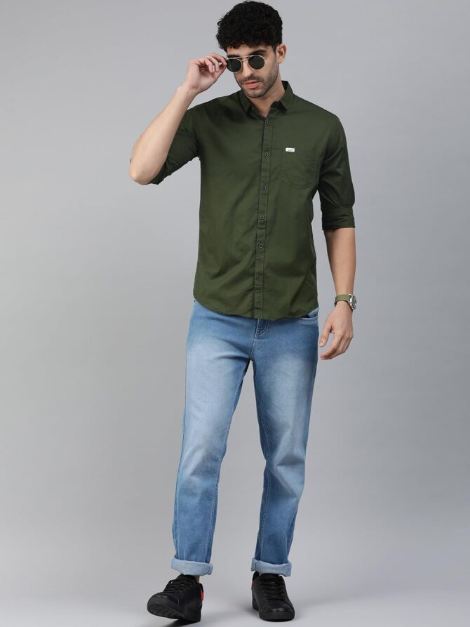 Majestic Man Classic Slim Fit Pure Cotton Casual Shirt (Medium, Olive, Men) - Image 5
