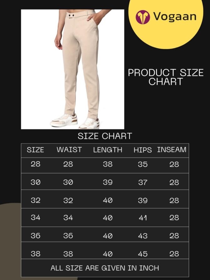 Vogaan Luxury Stretchable Casual Pants for Men | Stylish Slim Fit Men's Wear Trousers for Office | Mens Fashion | Modern Mens Trouser (Beige_32) - Image 2