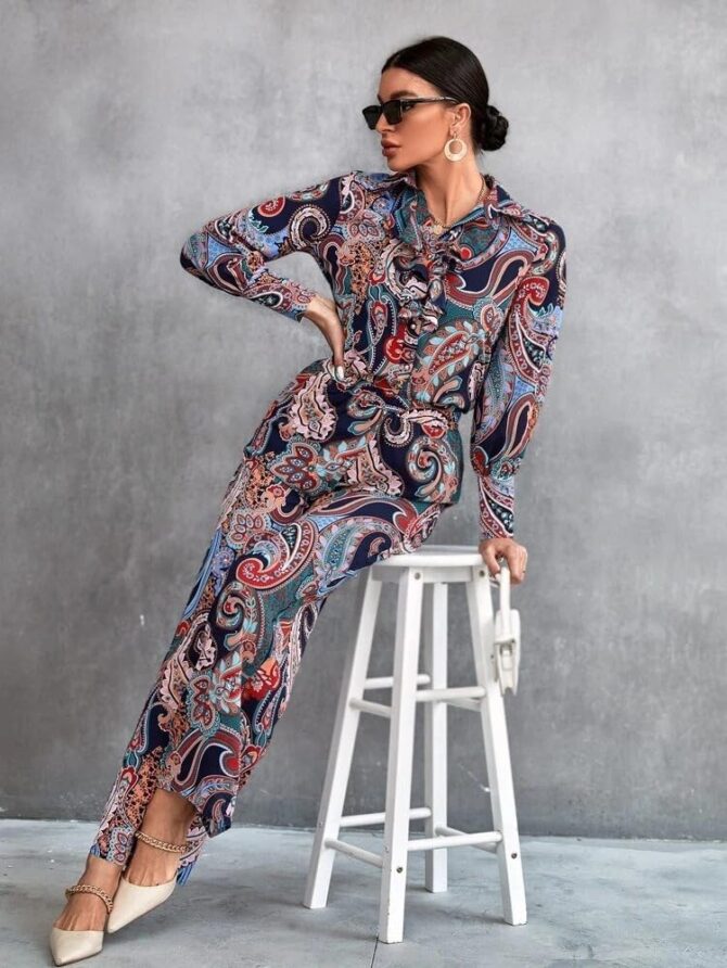 GRECIILOOKS Women's Co-Ord Set || Rayon Night Pajama Set || Night Suits for Women || Printed Nightwear Set || Loungewear || Home Wear for Women || Pajama Sets for Women (Large, Blue) - Image 2