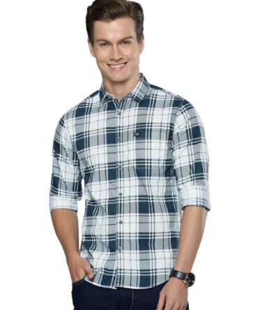 The Indian Garage Co Men's Checkered Slim Shirt (0121-SH69-05_White X-Large)
