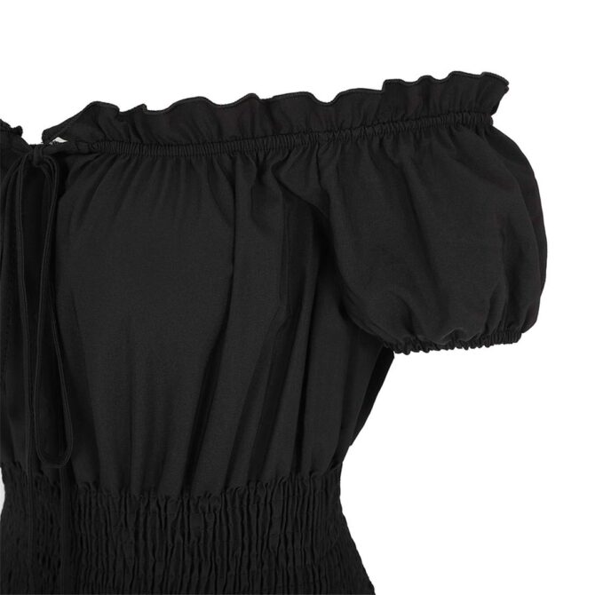 Zhitunemi Renaissance Costume Women Medieval Chemise Dress Peasant Tops Irish Under Dress Black-S - Image 2