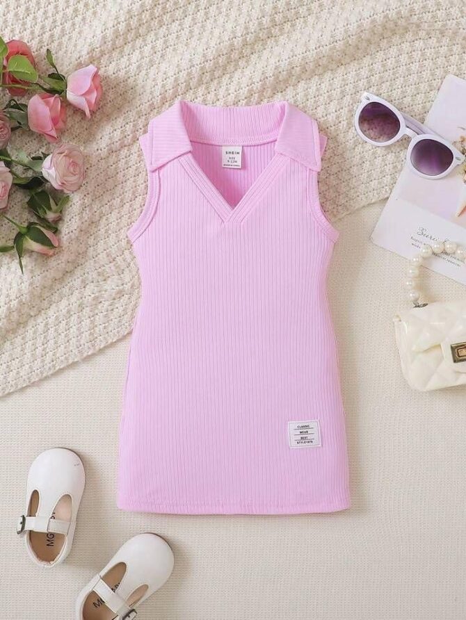 ER Fashion Cotton Silk Solid Collared Casual Knee Length Bodycon Dress for Girls Kids (Lavender, 2-3 Years) - Image 6