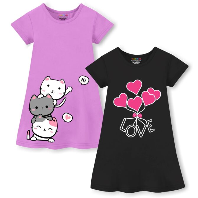 Trampoline Pack of 2 Girls Midi/Knee Length Casual Dress (TRM-DRS-232) Multicolour
