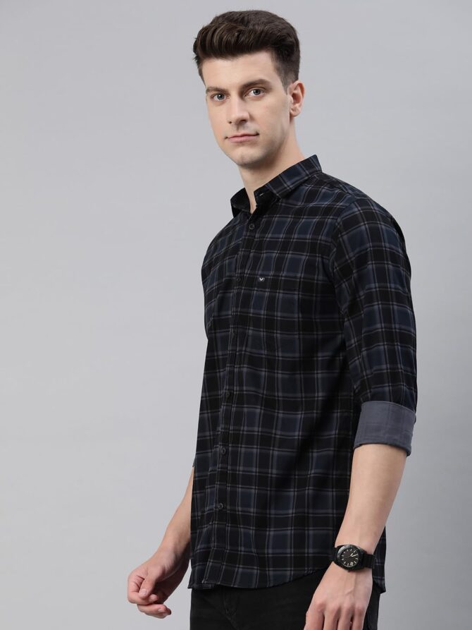 Majestic Man Men Small Checkered Slim Fit Cotton Casual Shirt (Medium, Charcoal Grey) - Image 5