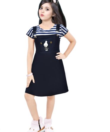 NAIVETY my fashion is mine Cotton Blend Casual Short Sleeve Mini Fit and Flare Dress for Girls Kids (Navy-Blue 5-6 Years)