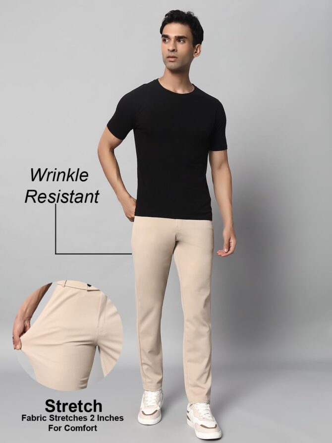 Vogaan Luxury Stretchable Casual Pants for Men | Stylish Slim Fit Men's Wear Trousers for Office | Mens Fashion | Modern Mens Trouser (Beige_32) - Image 9