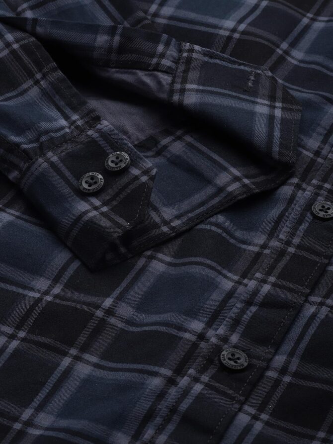 Majestic Man Men Small Checkered Slim Fit Cotton Casual Shirt (Medium, Charcoal Grey) - Image 6