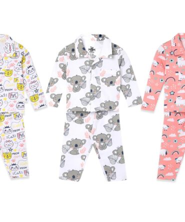 The Mom Store Kids/Baby Pajama Set Combo | Cotton | Nightwear | Comfortable | for Boys and Girls | Fruity Cutie, My Smoothie & Sweet Like a Doughnut, Multi | 7-8Y