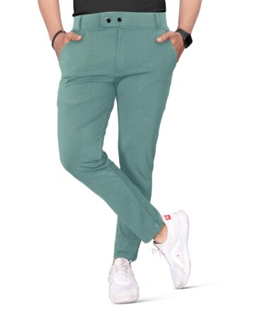 Mehrang Men's Stretchable Stretchable Formal Pant Trousers | Stylish Slim Fit Mid Rise Men's Wear Trousers For Office Or Party | Polycotton Knitted Fabric (In, Numeric, 32, English Green)