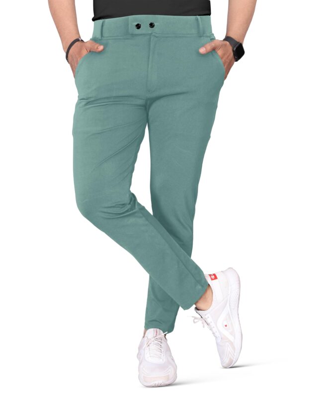 Mehrang Men's Stretchable Stretchable Formal Pant Trousers | Stylish Slim Fit Mid Rise Men's Wear Trousers For Office Or Party | Polycotton Knitted Fabric (In, Numeric, 32, English Green)