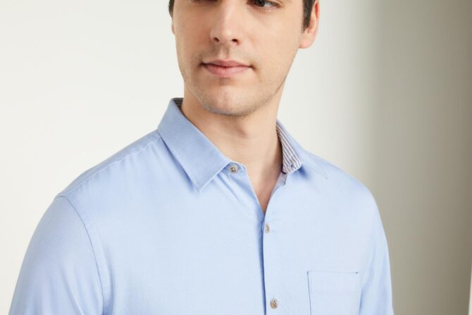 Symbol Premium Men's Cotton Smart Casual Shirt (Regular Fit | Solid Oxford | All Day Fresh) (SP-M-S24-CS-103_Light Blue_XL) - Image 4