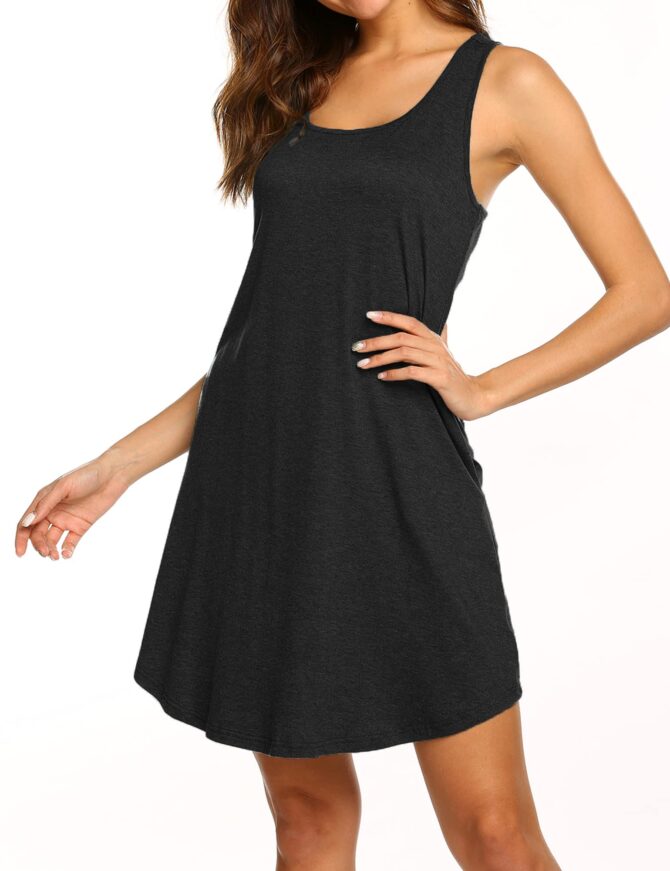 Womens Summer Dresses Beach Coverup Casual Sleeveless Racerback Tank Top Dress with Pockets Black M - Image 5