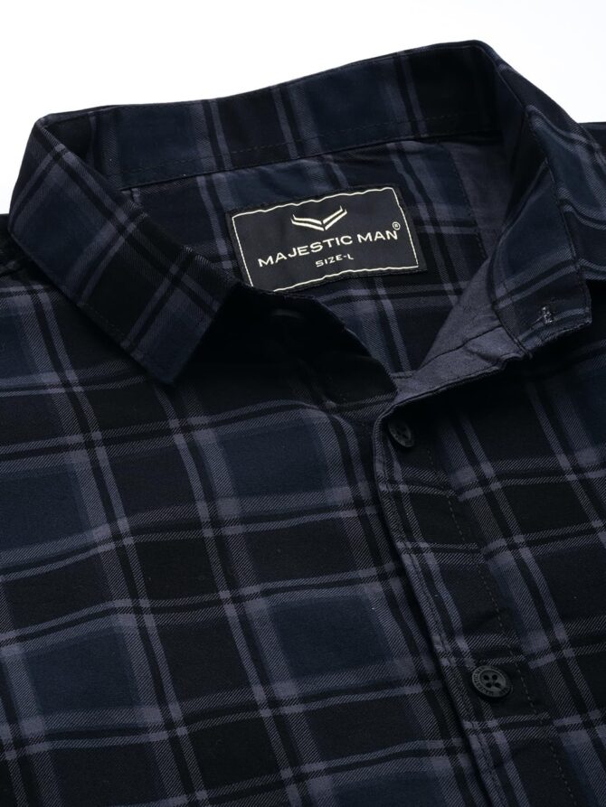 Majestic Man Men Small Checkered Slim Fit Cotton Casual Shirt (Medium, Charcoal Grey) - Image 7