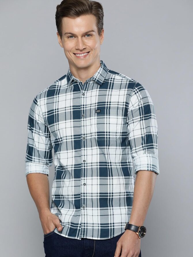 The Indian Garage Co Men's Checkered Slim Shirt (0121-SH69-05_White X-Large) - Image 3