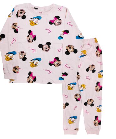 Hestia|Kids Girls Nightwear|Sleepwear|Cotton|Trouser Full Sleeves Pajama Set Tshirt|Elastic Waist|Night Dress With Pyjama Tshirts For Girls|Mickeyy Minniee Printed|Peach Color 2-4Yrs|Set 1,2 -4 Years