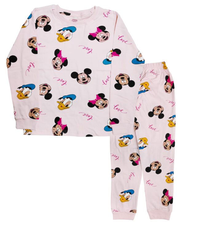 Hestia|Kids Girls Nightwear|Sleepwear|Cotton|Trouser Full Sleeves Pajama Set Tshirt|Elastic Waist|Night Dress With Pyjama Tshirts For Girls|Mickeyy Minniee Printed|Peach Color 2-4Yrs|Set 1,2 -4 Years