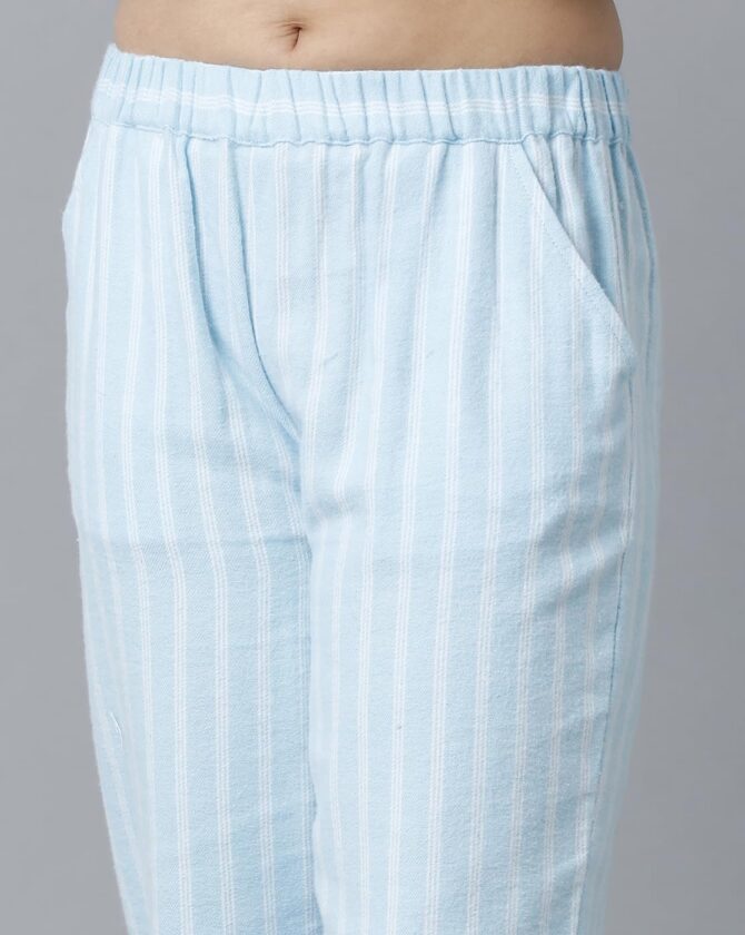 Under Fourteen Only Checker Cotton Nightwear Set with Top & Pyjama for Girls, Half Sleeve Brushed Flannel Nightsuit/Sleepsuit/Sleepwear/Loungewear Combo Set for Kids (2-3 Years, Blue) - Image 5
