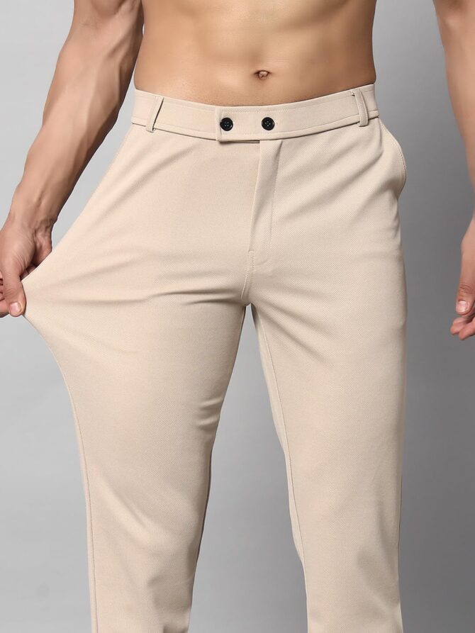 Vogaan Luxury Stretchable Casual Pants for Men | Stylish Slim Fit Men's Wear Trousers for Office | Mens Fashion | Modern Mens Trouser (Beige_32) - Image 5
