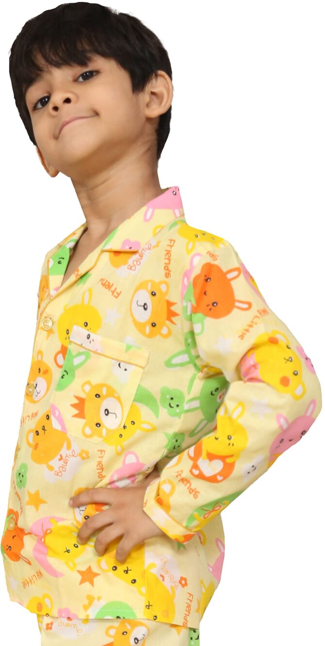 Boy's & Girl's Cotton Printed Night Suit Pack of 1 (Indo western sports fit_Yellow_4-5 Years) - Image 6