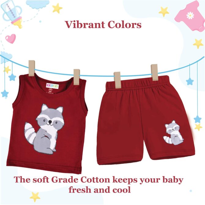 Kwitchy Boy's T-Shirt & Shorts Set New Born Baby Clothes | Kids Clothing | Dress | Sleeveless T Shirts | Shorts | Cotton | Casual | Kids Wear | Summer | Birthday Gifts (3-4 Years) (Maroon) - Image 3
