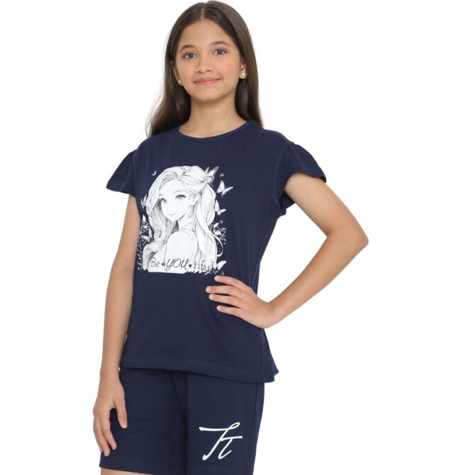 TotzTouch Cotton Girls Night Wear T Shirt & Shorts Set | Summer Cord set for Kids Girls | Night Dresses Tee Top & Shorts Set of 1 (Size Options - Age 3 Years to 15 Years) - Image 5