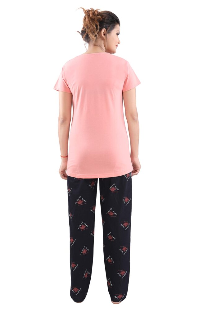 DZZO Cotton Night Suit for Women Girls | Cotton Printed Night Suit Set Pyjama Set Sleepwear Nightwear Nightdress Loungewear for Women (Large) Peach - Image 3