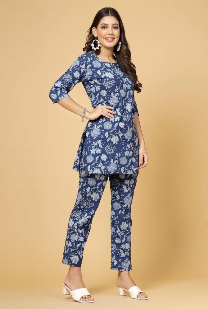 Pistaa's Women's Cotton Printed Night Suit Top And Pajama Set (Medium, Indigo Blue) - Image 7