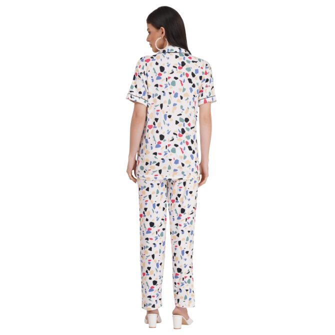 Tulzott Women's Pure Cotton Top & Pyjama Set - Printed Nightwear and Loungewear, Comfortable Night Suit for Sleep and Relaxation Brown - Image 2
