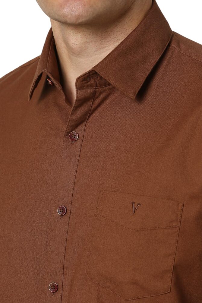 Van Heusen Men's Solid Slim Fit Shirt (VSSFUSLFX43026_Brown - Image 3