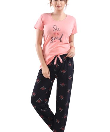 DZZO Cotton Night Suit for Women Girls | Cotton Printed Night Suit Set Pyjama Set Sleepwear Nightwear Nightdress Loungewear for Women (Large) Peach