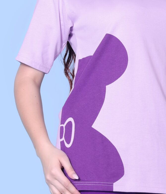 100% Cotton Night Dress for Women Stylish | Summer Night Suit Set with Pajama & T-Shirt | Women’s Nightwear Combo with Pockets | Nightwear Set for Women Loungewear & Sleepwear (Lilac, XXL) - Image 3