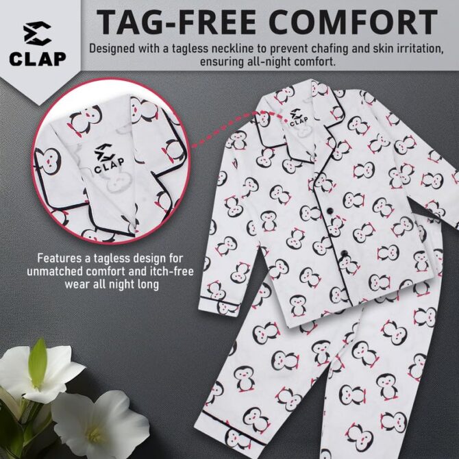 CLAP Unisex Baby Kids Cotton Printed Full Sleeves Night Suit White 1Pc (18-24 Months, White, Relaxed) - Image 5
