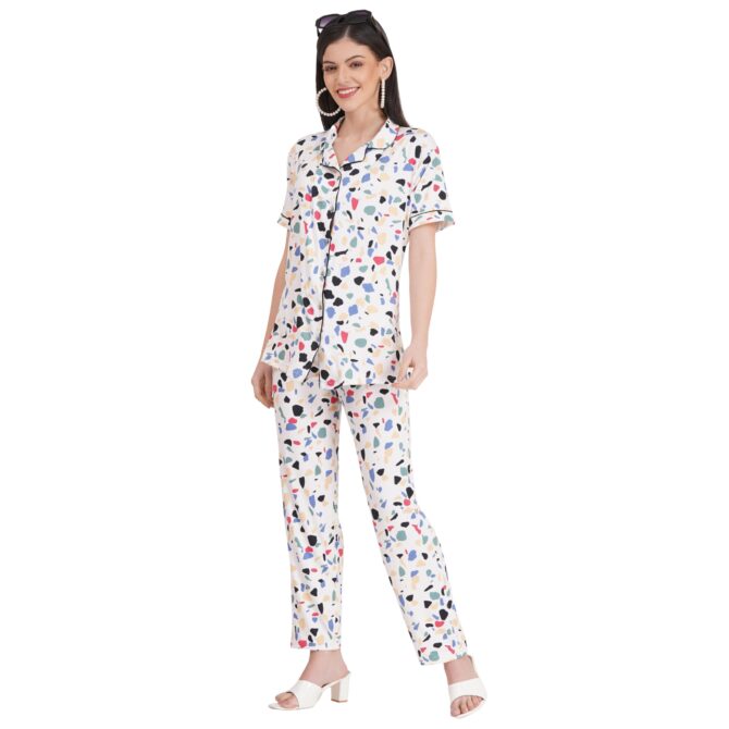 Tulzott Women's Pure Cotton Top & Pyjama Set - Printed Nightwear and Loungewear, Comfortable Night Suit for Sleep and Relaxation Brown - Image 3