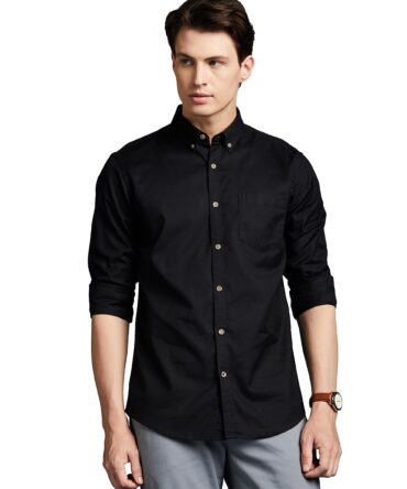 Symbol Premium Men's Stylish Solid All Day Fresh Buttondown Casual Shirt - Regular Fit | Plain | Full Sleeve | Cotton Semi Formal Wear (Available in Plus Size & Combo Pack) (Black_S)