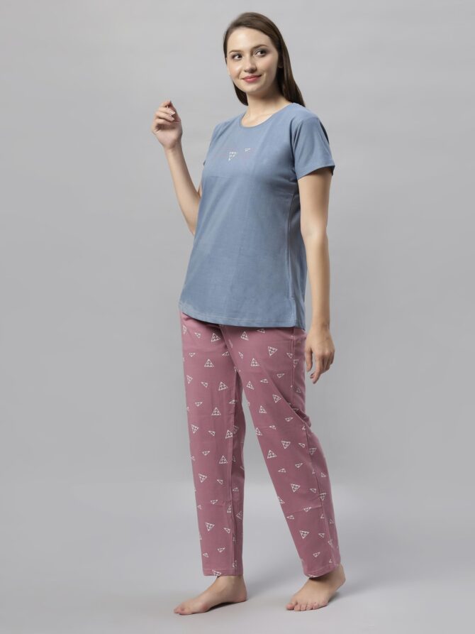 DZZO Women's Cotton Printed Night Suit Set of Shirt & Pyjama, Night wear Dress, Relaxed wear for Women/Girls, Size - S, Color - Blue - Image 8
