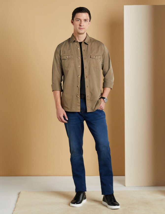 Symbol Premium Men's Casual Washed Cotton Twill Shirt (Regular Fit) (Khaki_M) - Image 5