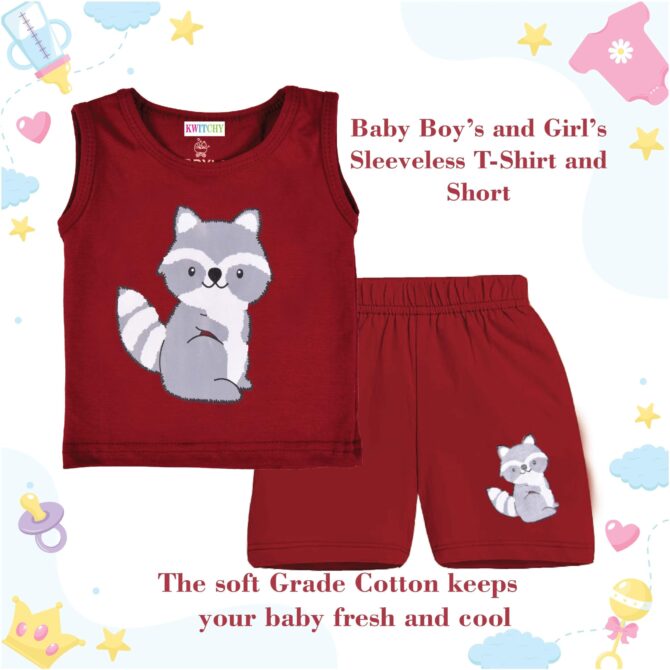 Kwitchy Boy's T-Shirt & Shorts Set New Born Baby Clothes | Kids Clothing | Dress | Sleeveless T Shirts | Shorts | Cotton | Casual | Kids Wear | Summer | Birthday Gifts (3-4 Years) (Maroon) - Image 5