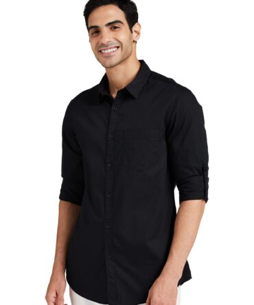 Amazon Brand - Symbol Men's Solid Regular Fit Full Sleeve Cotton Casual Shirt (AW-SY-MCS-1131_Black_Large)
