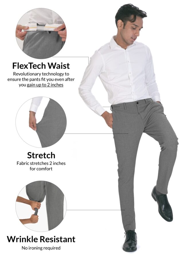 The Pant Project Luxury Pv Lycra Stretchable Grey Formal Pants For Men | Stylish Slim Fit Men's Wear Mid Rise Trousers For Office Or Party | Mens Fashion Dress Trouser Pant, 30 - Image 8