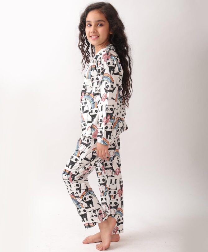 ANTHRILO Pure Cotton Printed Pyjama Set for Girls | Sleepwear | Night Suit, Night Wear | Long Sleeves T-Shirt & Pyjama | Regular Wear | 6-7 Years | WHITE1 - Image 7