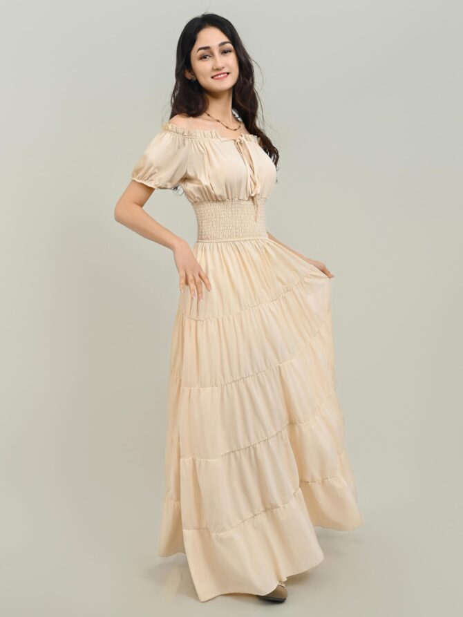 Renaissance Costume Women Medieval Chemise Dress Peasant Tops Irish Under Dress Beige-XS - Image 5