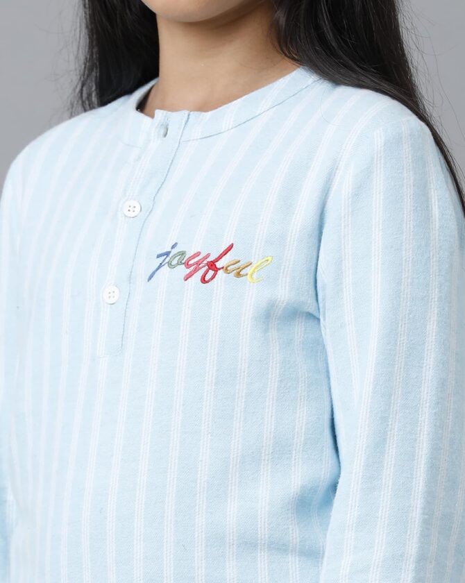 Under Fourteen Only Checker Cotton Nightwear Set with Top & Pyjama for Girls, Half Sleeve Brushed Flannel Nightsuit/Sleepsuit/Sleepwear/Loungewear Combo Set for Kids (2-3 Years, Blue) - Image 6