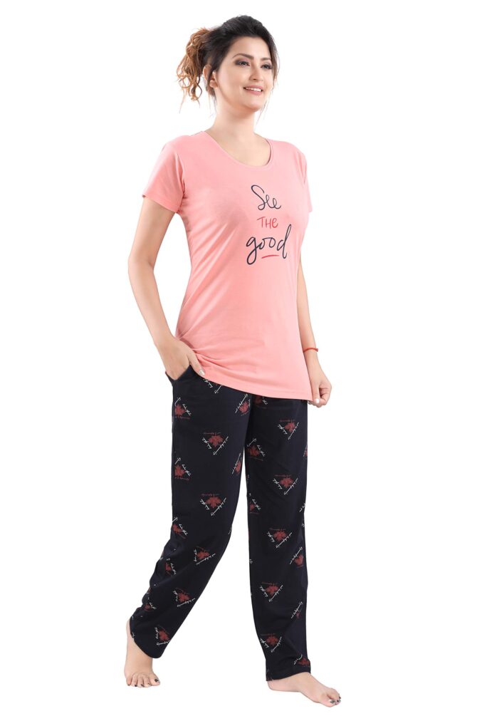 DZZO Cotton Night Suit for Women Girls | Cotton Printed Night Suit Set Pyjama Set Sleepwear Nightwear Nightdress Loungewear for Women (Large) Peach - Image 5