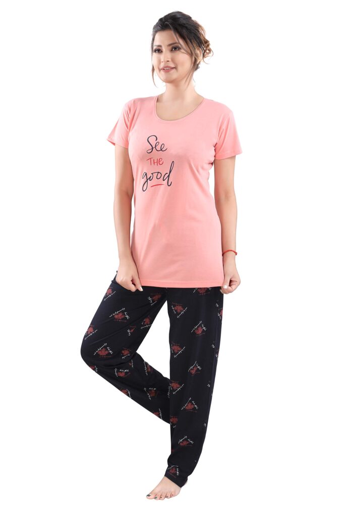 DZZO Cotton Night Suit for Women Girls | Cotton Printed Night Suit Set Pyjama Set Sleepwear Nightwear Nightdress Loungewear for Women (Large) Peach - Image 4